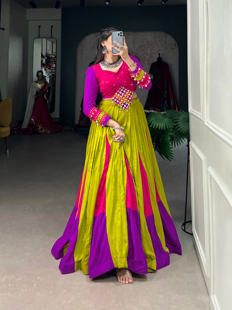 Multicolor masterpiece of garba choli embellishes with gamthi work and mirror work for women