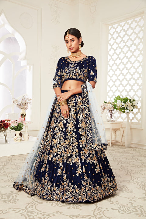 Stylish Navy Blue Fancy Lehenga Choli for Women In Wedding Occasion with Dupatta in USA