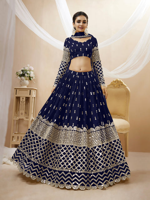 Beautiful Navy Blue Wedding wear Heavy Lehenga Choli for Women with Dupatta Sequence Lehenga Choli In USA