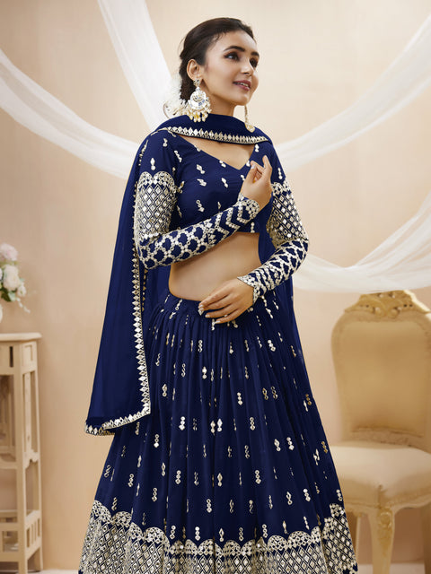 Beautiful Navy Blue Wedding wear Heavy Lehenga Choli for Women with Dupatta Sequence Lehenga Choli In USA