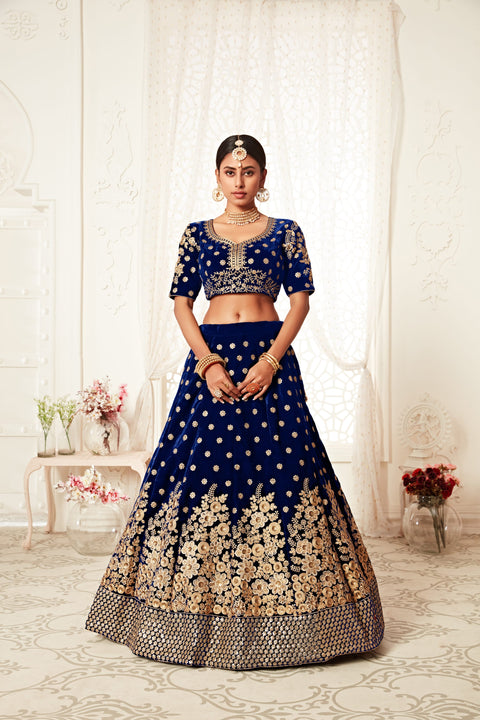 Embellished Navy Blue Fancy Lehenga Choli for Women In Wedding Occasion with Dupatta in USA