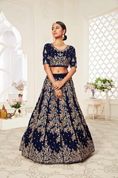 Stylish Navy Blue Fancy Lehenga Choli for Women In Wedding Occasion with Dupatta in USA