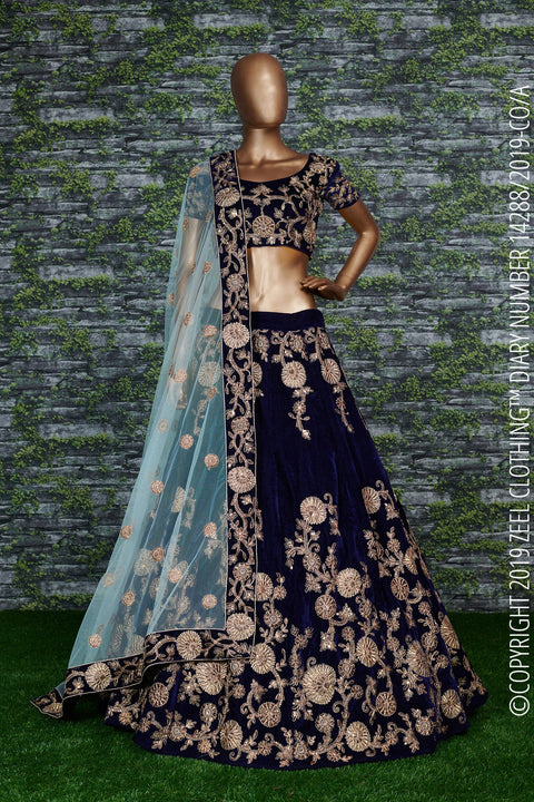 Elegant Navy Blue Lehenga set is Adorned with Colourful Resham Embroidery on the Blouse and Lehenga for women.