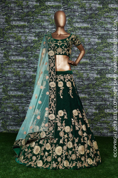 Festive Green Lehenga set is Adorned with Colourful Resham Embroidery on the Blouse and Lehenga for women.