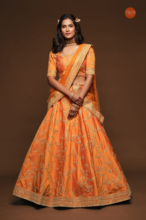 Glamorous Orange Fancy Lehenga Choli for Women In Wedding Occasion with Dupatta in US