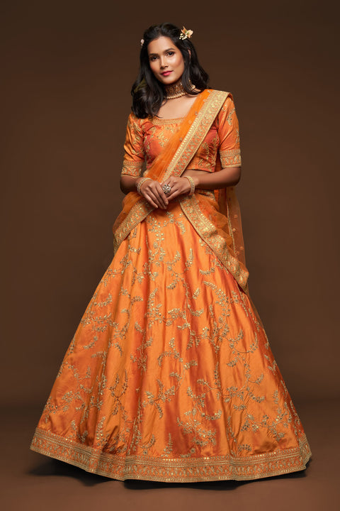 Glamorous Orange Fancy Lehenga Choli for Women In Wedding Occasion with Dupatta in US