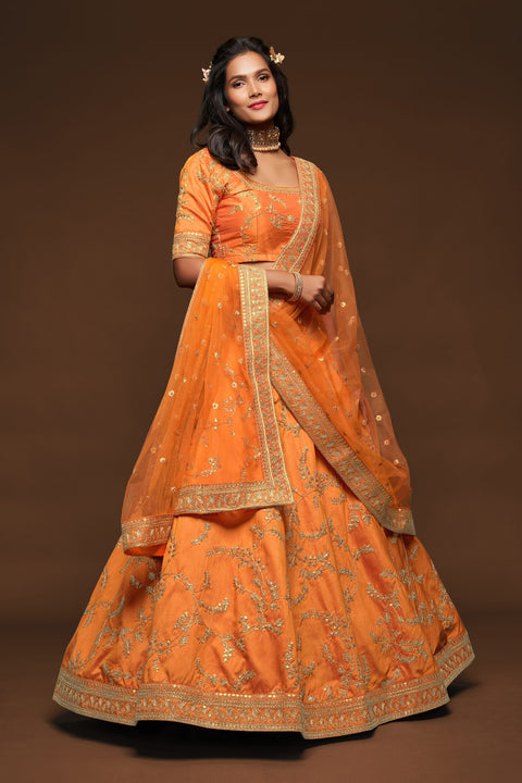 Glamorous Orange Fancy Lehenga Choli for Women In Wedding Occasion with Dupatta in US