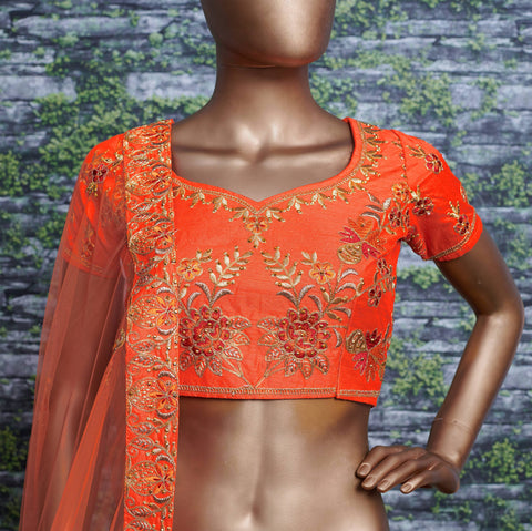 Orange Adorn a simple yet elegant charm with this ensemble in an this dark orange lehenga choli for women