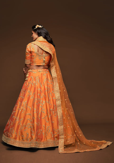 Glamorous Orange Fancy Lehenga Choli for Women In Wedding Occasion with Dupatta in US