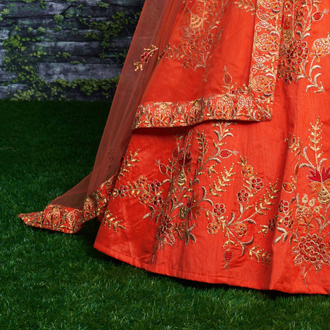 Orange Adorn a simple yet elegant charm with this ensemble in an this dark orange lehenga choli for women