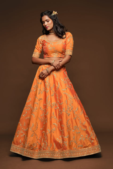 Glamorous Orange Fancy Lehenga Choli for Women In Wedding Occasion with Dupatta in US