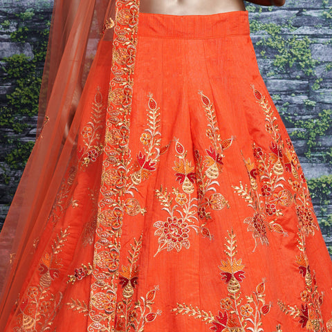 Orange Adorn a simple yet elegant charm with this ensemble in an this dark orange lehenga choli for women