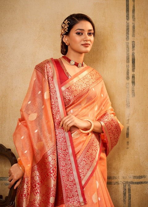 Orange Tissue Silk Indian Wedding Wear saree with blouse in USA, Perfect for Indian Wedding Wear, partywear sequins saree