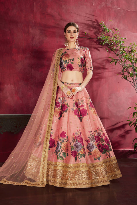 Peach Stylish fancy lehenga Choli for women In Wedding Occasion with Dupatta in USA