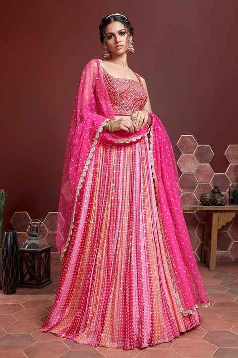 Pink Cultural Party wear Heavy Lehenga Choli for Women with Dupatta Sequence Lehenga Choli In USA