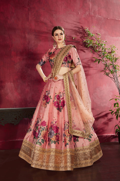 Peach Stylish fancy lehenga Choli for women In Wedding Occasion with Dupatta in USA