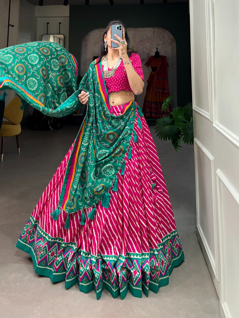 Trendy Pink navratri lehenga choli online india, Leheriya lehenga choli for women in USA