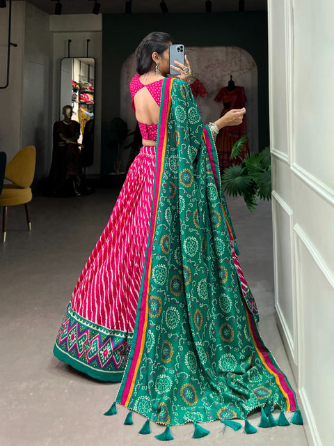 Trendy Pink navratri lehenga choli online india, Leheriya lehenga choli for women in USA