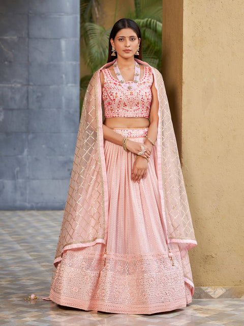 Striking Pink Wedding wear Heavy Lehenga Choli for Women with Dupatta Sequence Lehenga Choli In USA