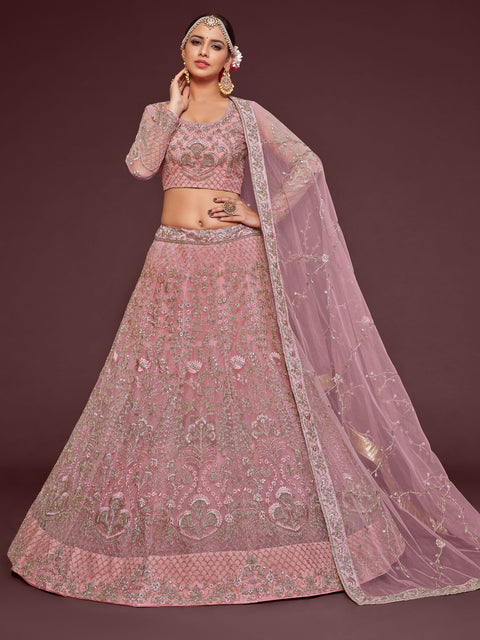 Pearl Pink Stylish Wedding wear Heavy Lehenga Choli for Women with Dupatta in USA Sequence Lehenga Choli