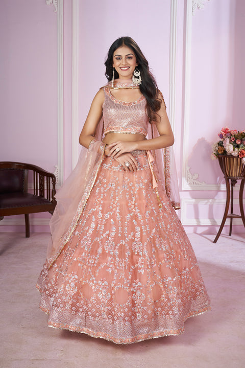 Beautiful Pink Party wear Heavy Lehenga Choli for Women with Dupatta Sequence Lehenga Choli In USA