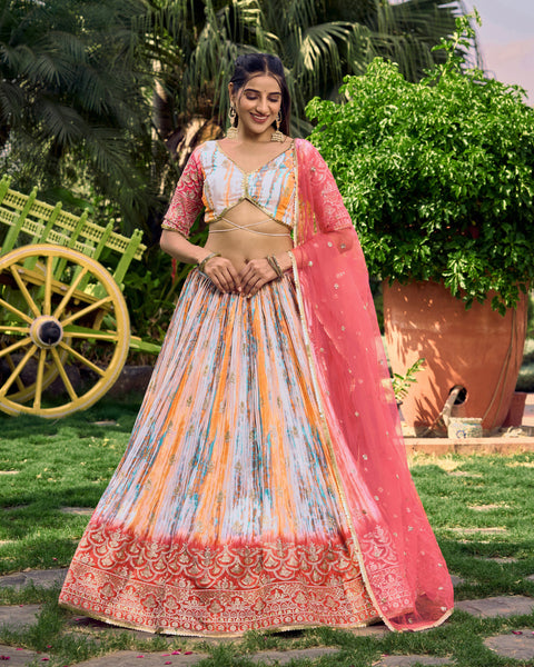 Festive Pink Party wear Heavy Lehenga Choli for Women with Dupatta Sequence Lehenga Choli In USA