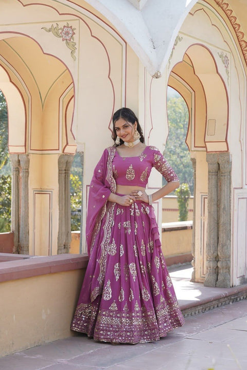 Pink Faux Georgette Lehenga Choli With Dupatta Set For Woman In USA