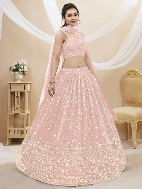 Elegant Georgette Pink Party wear Heavy Lehenga Choli for Women with Dupatta Sequence Lehenga Choli In USA