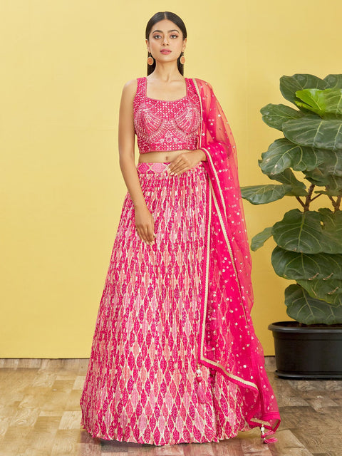 Pink Party wear Heavy Lehenga Choli for Women with Dupatta Sequence Lehenga Choli In USA