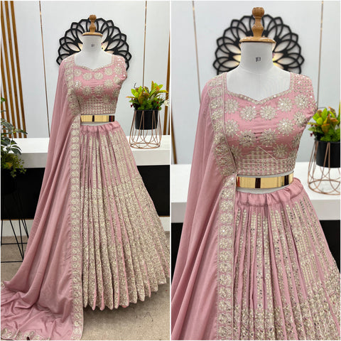 Pink Presenting New Wedding Collection Lehenga Choli With Full Heavy Embroidery Sequence Work For Women