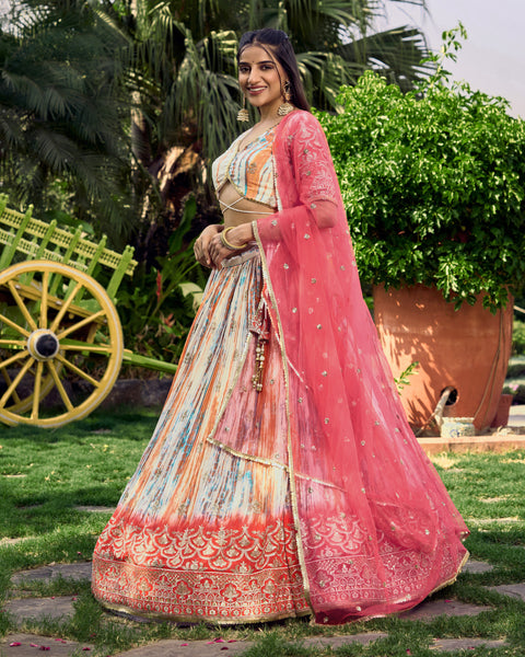 Festive Pink Party wear Heavy Lehenga Choli for Women with Dupatta Sequence Lehenga Choli In USA