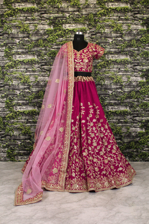 Pink Lehenga set is Adorned with Colourful Resham Embroidery on the Blouse and Lehenga for women.