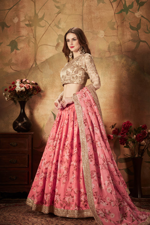 Pink and Beige Fancy Vibrant Lehenga Choli For Women In Wedding Occasion with Dupatta in USA