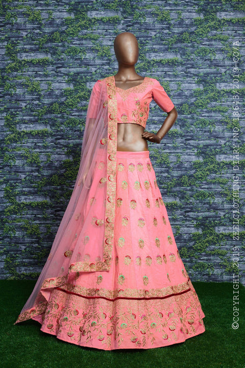 Take the route of elegance with this splendid ensemble in pastel. Color, material & work Lehenga choli for women