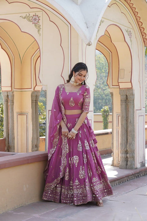 Pink Faux Georgette Lehenga Choli With Dupatta Set For Woman In USA