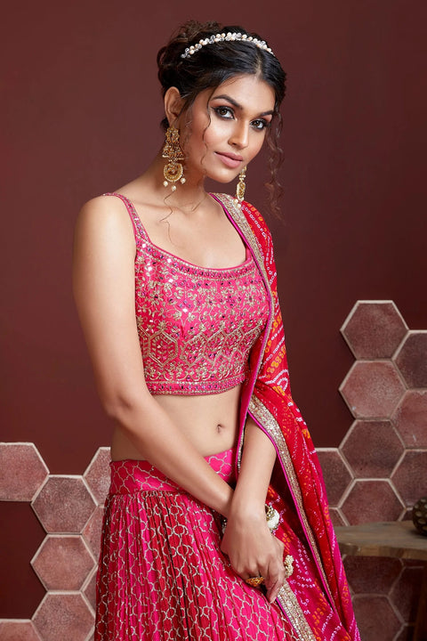 Pink Splendid Party wear Heavy Lehenga Choli for Women with Dupatta Sequence Lehenga Choli In USA