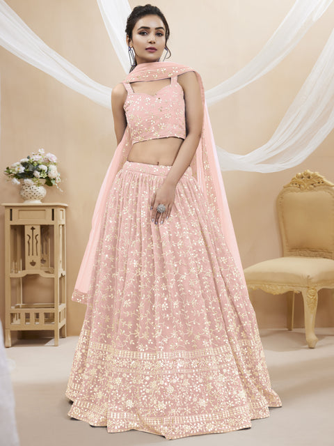 Elegant Georgette Pink Party wear Heavy Lehenga Choli for Women with Dupatta Sequence Lehenga Choli In USA