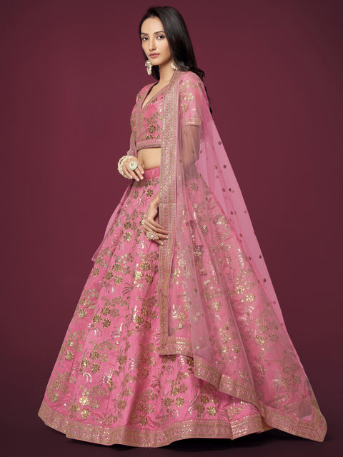 Richly Designed Pink Wedding Wear Heavy Lehenga Choli for Women with Dupatta in USA Sequence Lehenga Choli