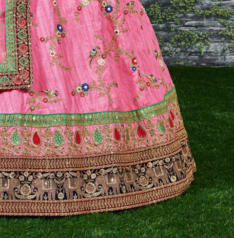 Pink Embroidered Designer Art Silk Wedding Lehenga Choli For Women In USA