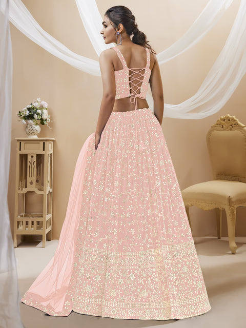 Elegant Georgette Pink Party wear Heavy Lehenga Choli for Women with Dupatta Sequence Lehenga Choli In USA