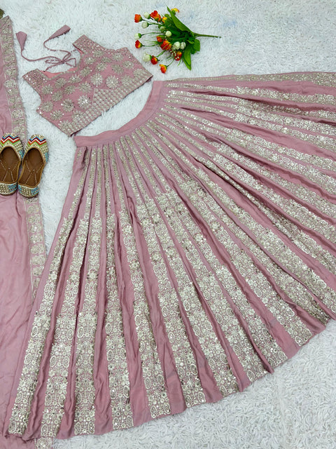 Pink Presenting New Wedding Collection Lehenga Choli With Full Heavy Embroidery Sequence Work For Women