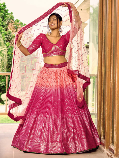 Pink Beautiful Party wear Heavy Lehenga Choli for Women with Dupatta Sequence Lehenga Choli In USA