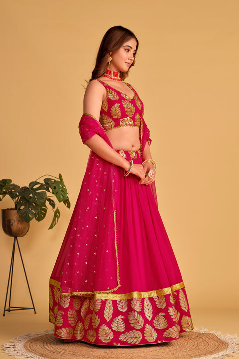 Hot Pink Party wear Heavy Lehenga Choli for Women with Dupatta Sequence Lehenga Choli In USA