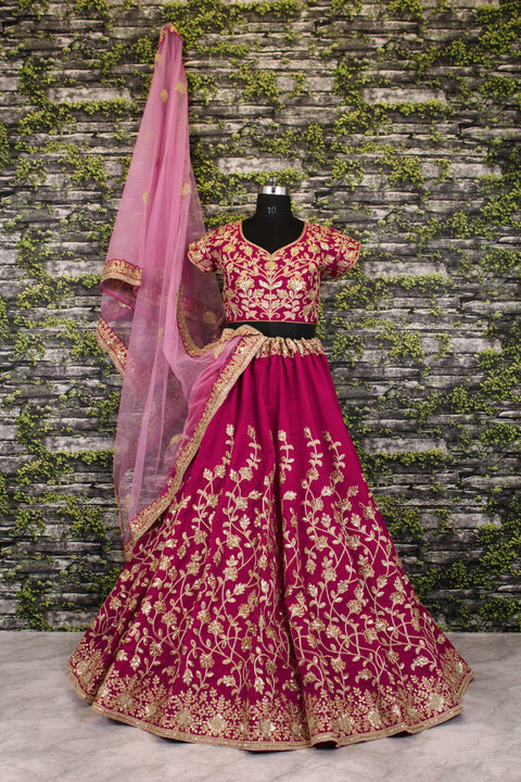 Pink Lehenga set is Adorned with Colourful Resham Embroidery on the Blouse and Lehenga for women.