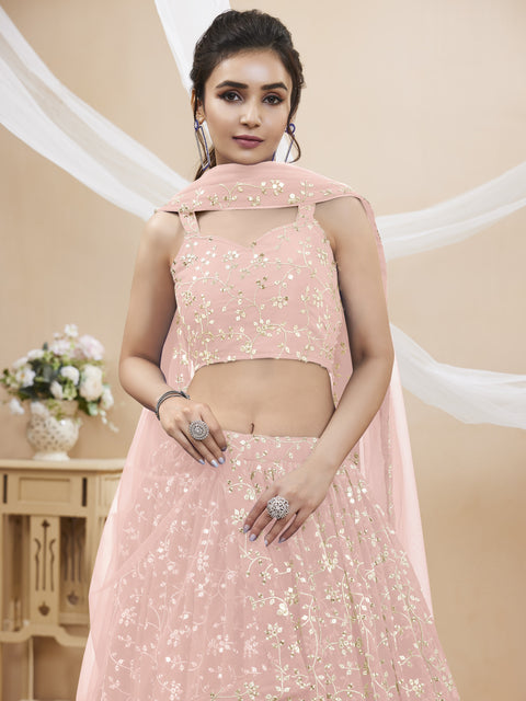 Elegant Georgette Pink Party wear Heavy Lehenga Choli for Women with Dupatta Sequence Lehenga Choli In USA