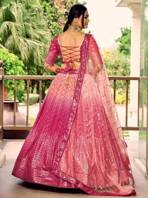 Pink Beautiful Party wear Heavy Lehenga Choli for Women with Dupatta Sequence Lehenga Choli In USA