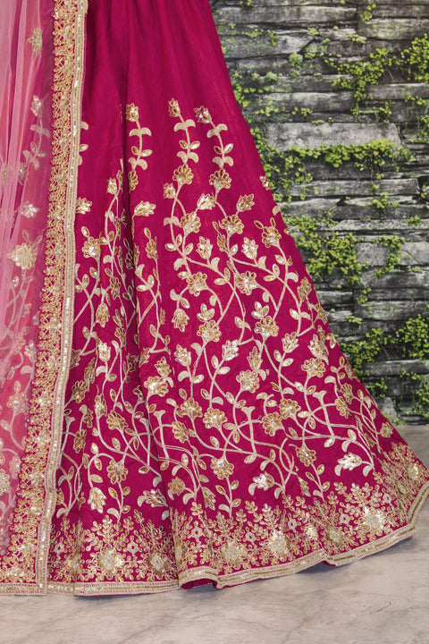 Pink Lehenga set is Adorned with Colourful Resham Embroidery on the Blouse and Lehenga for women.