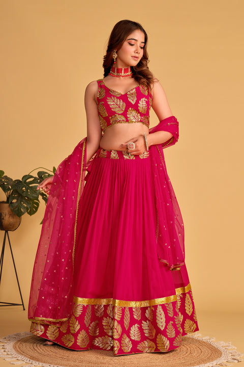 Hot Pink Party wear Heavy Lehenga Choli for Women with Dupatta Sequence Lehenga Choli In USA