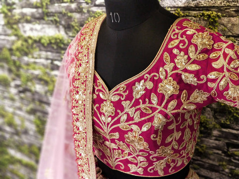 Pink Lehenga set is Adorned with Colourful Resham Embroidery on the Blouse and Lehenga for women.