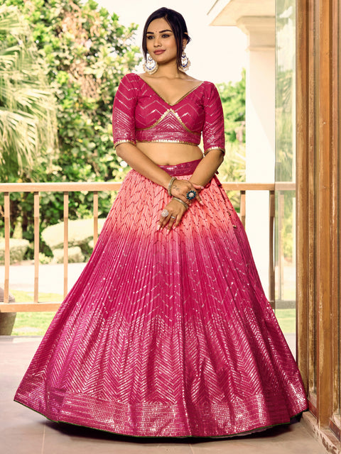 Pink Beautiful Party wear Heavy Lehenga Choli for Women with Dupatta Sequence Lehenga Choli In USA